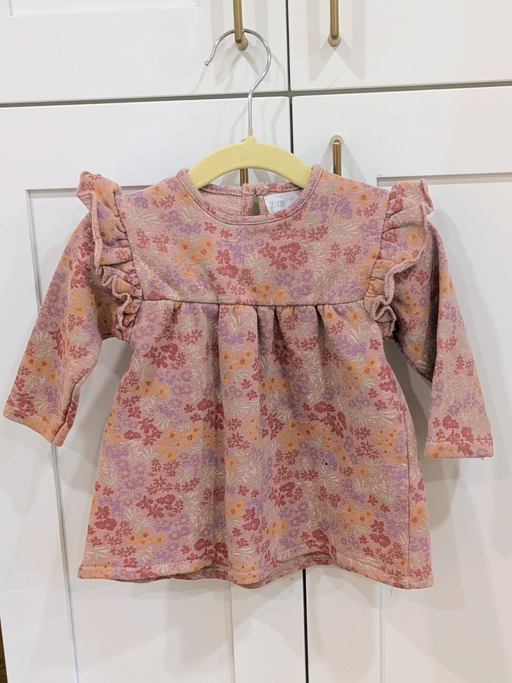 Zara Pink Floral Ruffle Long-Sleeve Dress
